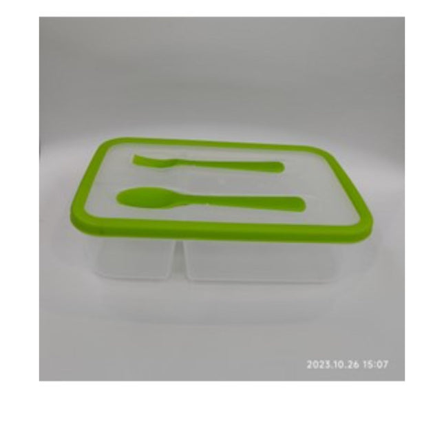 Divided Lunch Box With Spoon And Sauce Cup