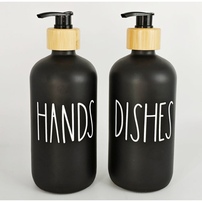 2 Pcs Of 500Ml Glass Dispenser  ,Letters"Hands""Dishes"