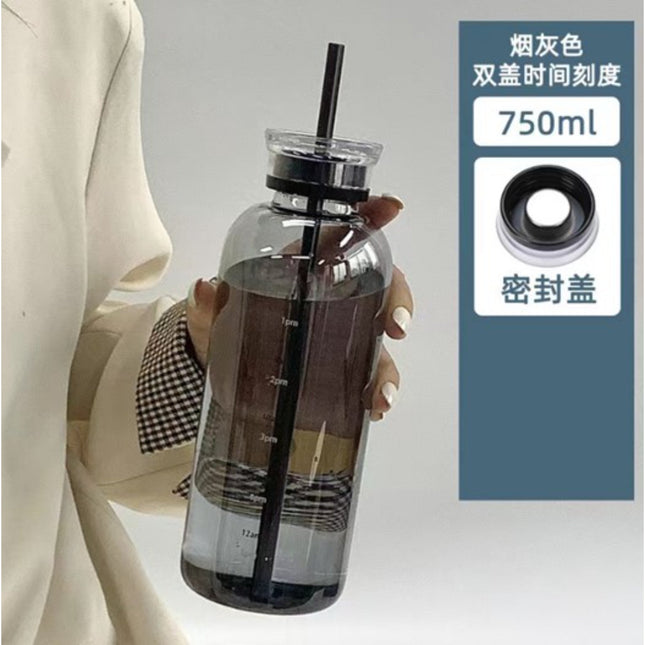 Two Lid Glass Water Bottle