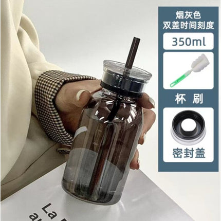 Two Lid Glass Water Bottle