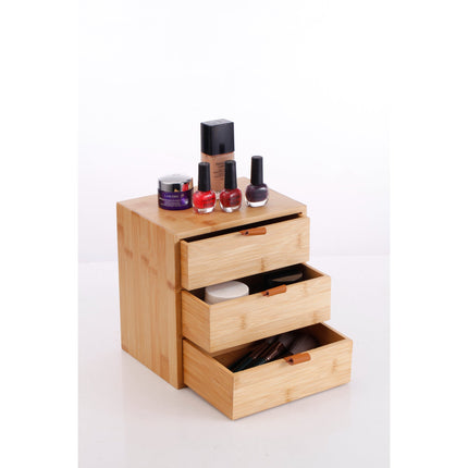 Bamboo 3 Drawers Organizer With Pu Handle