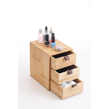 Bamboo 3 Drawers Organizer With Pu Handle