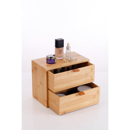 Bamboo 2 Drawers Organizer With Pu Handle