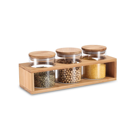 3Pcs/Set Glass Food Conatiner With Bamboo Shelf