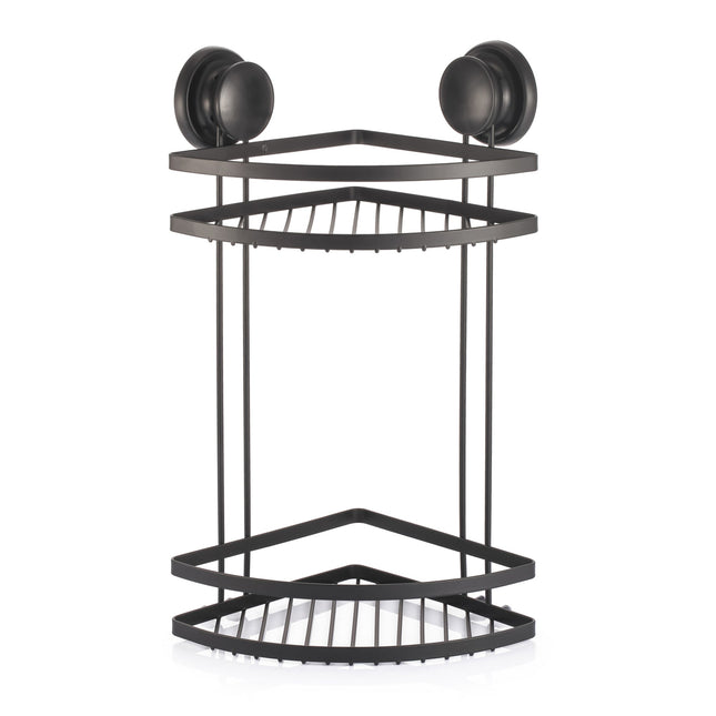 Two Tier Metal Corner Rack With 2 Tpr Black Suction Cups