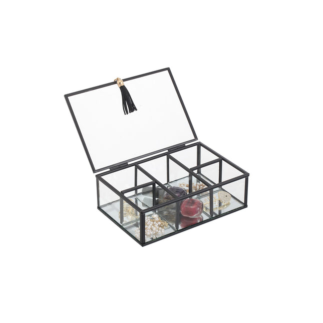 Glass Cosmetic Organizer With Black Iron Frame