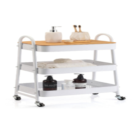 3 TIER STORAGE ROLLING CART WITH BAMBOO TOP BOARD