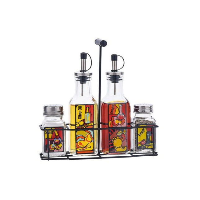 5 pcs set - 2 pcs oil bottle+ 2 pcs castor + 1 stand