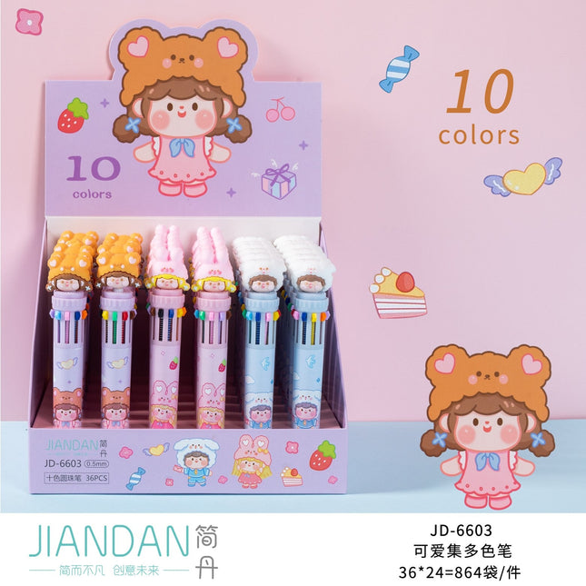 Cute Set Of Multi-Color Pens (10 Colors)