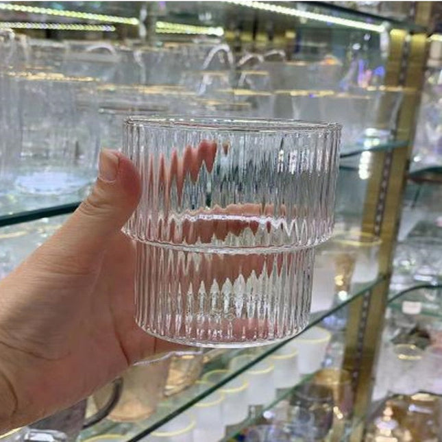 Cold Glass Bamboo Striped Cup 350Ml Transparent