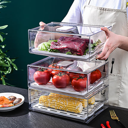 Refrigerator Storage Box Food Grade Plastic High-permeability Drawer Refrigerator Storage Box Comes With Drain Board